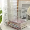 Caja de almacenamiento portátil para escritorio, organizador transparente rectangular largo y estrecho para artículos varios, calcetines y objetos pequeños, caja divisoria de cajón