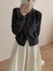 Estilo Coreano Bolso de Amor Diseño de Hebilla Sentido del Diseño Suéter de Punto Chaqueta para Mujer Otoño e Invierno 2024 Nuevo Holgado Adelgazante Cuello Redondo Cárdigan