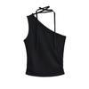 Sentido del Diseño Puro Sexy Spice Girl Un Hombro Tejido Sling para Mujer Cuello con Cordones Cintura Plisada Adelgazante Chaleco Interior