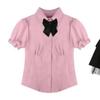 Saia Preta Bufante de Renda Emendada Cintura Alta Feminina Saia de Primavera e Verão Conjunto de Duas Peças Camisa com Manga Bufante Estilo Coreano