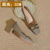 Zapatos de Tacón Alto de Tacón Grueso Francés para Mujer Rojos Zapatos de Boda 2025 Nuevos Primavera y Otoño Zapatos de Mujer Hebilla Metálica Punta Cuadrada Tacón Medio Flats