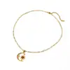 Colar de Titânio em Aço Inoxidável com Design de Lua e Estrela, Estilo Europeu e Americano Personalizado, Banhado a Ouro 18K a Vácuo de Alto Polimento, Não Desbota, para Mulheres