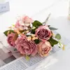 Flor de Rosa Artificial Peonía de Seda Hortensia Ramo de Flores Falsas Vintage Decoración de Fiesta Boda Festival Decoración del Hogar