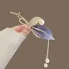 Pingente roxo! Presilha de cabelo com folha bordada! Presilha torcida de alta qualidade com borla de pérola para penteados de coque feminino