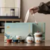 Juego de té portátil para viajes al aire libre, equipo para beber té en camping, taza de cerámica de servicio rápido, juego de té kung fu, regalo de oficina