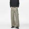 Calça de lenhador Zuhuan Martin para homens, marca trendy de alta rua, com um design de retalhos único, calça reta de perna larga solta