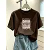 Camiseta de algodón puro para mujer, cuello redondo, manga corta, nueva moda 2026, casual, elegante, rejuvenecedora, color café, para verano