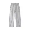 Pantalones de Chándal Grises Florales con Costuras Expuestas para Hombre Estilo Americano Otoñal Holgados Casuales Pierna Ancha