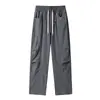 Jianheng Algodão Tencel Imitação de Linho Masculino Moderno Caimento Fluido Perna Reta Pregueado Perna Larga Moda Outdoor Esportivo Casual Calça