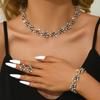 Collar con pendientes de perlas exageradas de estilo europeo y americano, elegante cadena de clavícula de dos piezas, joyería ligera de lujo de alta gama para mujer.