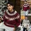 Suéter Jacquard Retro Americano de Bloques de Color para Hombres y Mujeres, Nuevo Estilo Otoño e Invierno, Diseño Holgazán, Punto Suave Holgado Casual