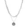 Collar Apilado de Doble Capa de Acero de Titanio para Hombre, Tendencia Ins, Diseño Pequeño, Cadena para Clavícula, Figura Redonda, Colgante de Moneda