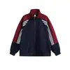 Cardigan Patchwork de Bloques de Color Otoñal de Marca Trendy Americana Chaqueta con Cuello Alto Corte Holgado Sudadera Deportiva Chaqueta de Pareja