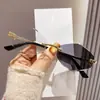 Óculos de Metal Sem Aro em Formato de Diamante com Decoração Única de Guepardo, Óculos de Sol com Borda Cortada, Óculos de Sol Retrô com Lentes Fotocromáticas