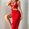 Suministro de Comercio Exterior Transfronterizo Europeo y Americano Nuevo Estilo Sexy Abertura Lateral Alta Cuello Halter Vestido Largo Conjunto de Lencería