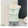 Chaleco de encaje con lazo y almohadilla para el pecho estilo Pure Desire para mujer, verano 2025, nueva camiseta básica corta para chica atractiva