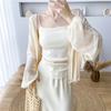 Moda Nueva 2025 Diseño Transparente Cuello en V Lino Mangas de Murciélago Tejido de Punto para Mujer Primavera y Verano Estilo Holgado Top