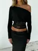 Amazon Transfronterizo Europeo y Americano Nuevo Sexy Chica Caliente de un Hombro Manga Murciélago Encaje Patchwork Verano Top para Mujer