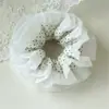 Elástico de Cabelo Dupla Camada com Renda e Bolinhas Pretas e Brancas para Mulheres, Estilo Coreano Elegante para Coque ou Rabo de Cavalo Baixo