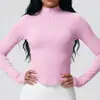 Jaqueta de cor sólida sem costura transfronteiriça, justa, alta elasticidade, respirável, com gola alta e zíper, para esportes femininos, corrida, fitness e yoga
