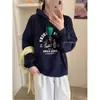 Sudadera con capucha azul marino para mujer, nuevo estilo popular 2026, forrada de forro polar, gruesa, top estilo coreano, abrigo fino de otoño/invierno para principios de otoño