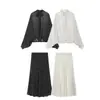 Conjunto de dos piezas para mujer estilo europeo y americano, conjunto casual de camisa de manga larga y falda de lunares, atuendo casual elegante