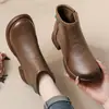 Botas Cortas de Mujer Cómodas Retro Elegantes 2026 Invierno Con Cordones Antideslizantes de Algodón Suela Suave Con Felpa Cálidas Botas de Piel Moda