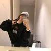 Moletom Redondo com Estampa de Rosa Retrô para Mulheres 2026 Novo High Street Americano Estilo Coreano Solto Top Pulôver Preto