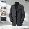 Casaco de Lã Masculino Outono e Inverno Estilo Coreano Três Botões Comprimento Médio Gola de Terno Solto Casual Casaco Trench de Lã Dupla Face