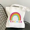 Bolsa de Lona Estampada Arco-Íris Professor Dia do Professor Bolsa de Ombro Estudante Moda Portátil Bolsa de Compras Comércio Exterior