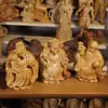 Artesanías de Talla en Madera de Ciprés Adornos Adornos de Buda para el Hogar Adornos de Escritorio Samsung Fu Lu Shou Artesanías de Madera Maciza