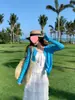 Cárdigan de Punto Hueco Rosa para Mujer, Nuevo Estilo Primavera, Cubre-traje de Manga Larga con Botones para Protección Solar, Top de Lyocell Ajustado