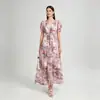 Comercio exterior transfronterizo Ropa de mujer TK, escote en V elaborado, lujo ligero, elegante y sofisticado vestido de malla estampado estilo francés con estampado floral