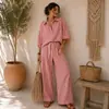 Conjunto de Camisa a Rayas con Solapa y Pantalones Casuales de Moda para Mujer, Transfronterizo Europeo y Americano de Amazon 2026