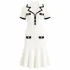 Vestido de punto estilo tweed con cuello de traje bicolor para mujer, vestido de línea A con fruncido en la cintura de Amazon, elegante falda de sirena