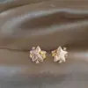 Brincos de Estrela Zircônia Pérola Banhados a Ouro 14K Real Estilo Coreano Brincos Simples Versáteis High-End Brincos Personalizados para Mulheres