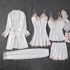 Atacado Fabricante de Pijamas Feminino Camisola Imitação de Seda Roupa de Dormir Renda Conjunto de Várias Peças Roupa de Casa Lingerie Camisola Sexy Renda