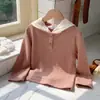 Suéter de Tricô para Meninas Estilo Primavera/Outono Jacquard com Capuz Renda no Acabamento Suave Médio/Pequeno Suéter Infantil Outerwear Coreano