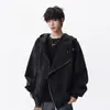 Chamarra con Capucha Tie-Dye de Peso Pesado con Cremallera Diagonal para Hombre, Top Invierno Retro Diseño Deconstruido, Abrigo Fresco de Calle para Pareja