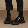 Estilo Leve e Macio~Novos Sapatos de Couro Macio para Mulheres, Mocassins Slip-On Retrô, Sapatos Plataforma de Solado Grosso para Pessoas Baixas