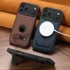 Adecuado para iPhone18Promax Carga Inalámbrica Magsafe Funda de Cuero para Teléfono Móvil Soporte para Coche Cubierta Protectora Magnética