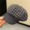 Gorro Octogonal de Retazos a Cuadros Estilo Literario Retro para Mujer, Primavera, Casual, Versátil, Gorra Plana, Temperamento que Hace que la Cara se Vea Más Pequeña, Gorra de Periodista, de Moda