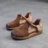 Shanghai Jiejie 2025 Primavera/Verano Nuevo Estilo Cuero Color Combinado Velcro Sandalias de Punta de Cerdo Zapatos Retro Huecos para Mujer
