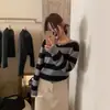 Contiene 10% de lana de conejo y 5% de lana, Thirteen Lines mis*2026 Colección Otoño/Invierno, suéter de punto a rayas casual versátil