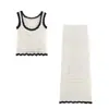 Verano 2025 Nuevo Moda Femenina Transfronteriza Europea y Americana Chaleco de Punto de Color Contrastante + Conjunto de Falda W07 4899