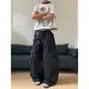 Jeans Scimitar de Diseño Retro Americano con Bolsillo Grande Unisex Rectos Holgados de Pierna Ancha Cargo Pantalones Largos hasta el Suelo