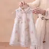Novo Qipao Estilo Chinês para Meninas 2026 Verão Novo Modelo Vestido Princesa de Malha Floral Sem Mangas Infantil Estilo Nacional Melhorado Hanfu