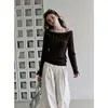 Top de punto coreano con patrón trenzado de un hombro de doble botonadura y manga larga, nueva camisa básica de otoño para mujer