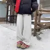 Pantalones deportivos casuales de pierna ancha, rectos, holgados, con dobladillo enrollado, de cuadros, estilo retro americano, retazos, forro polar, engrosados, para mujer, otoño e invierno