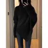 Suéter de Gola Alta Irregular para Mulheres Inverno Novo Estilo Coreano Estilo Preguiçoso Suave Top de Tricô Espesso